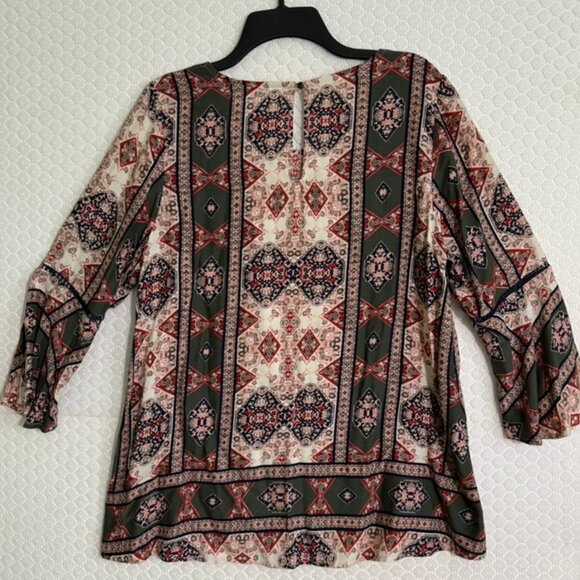 Women’s Fourteenth Place Multicolor Geometric Print 3/4 Sleeve Blouse Size M EUC - Picture 7 of 7